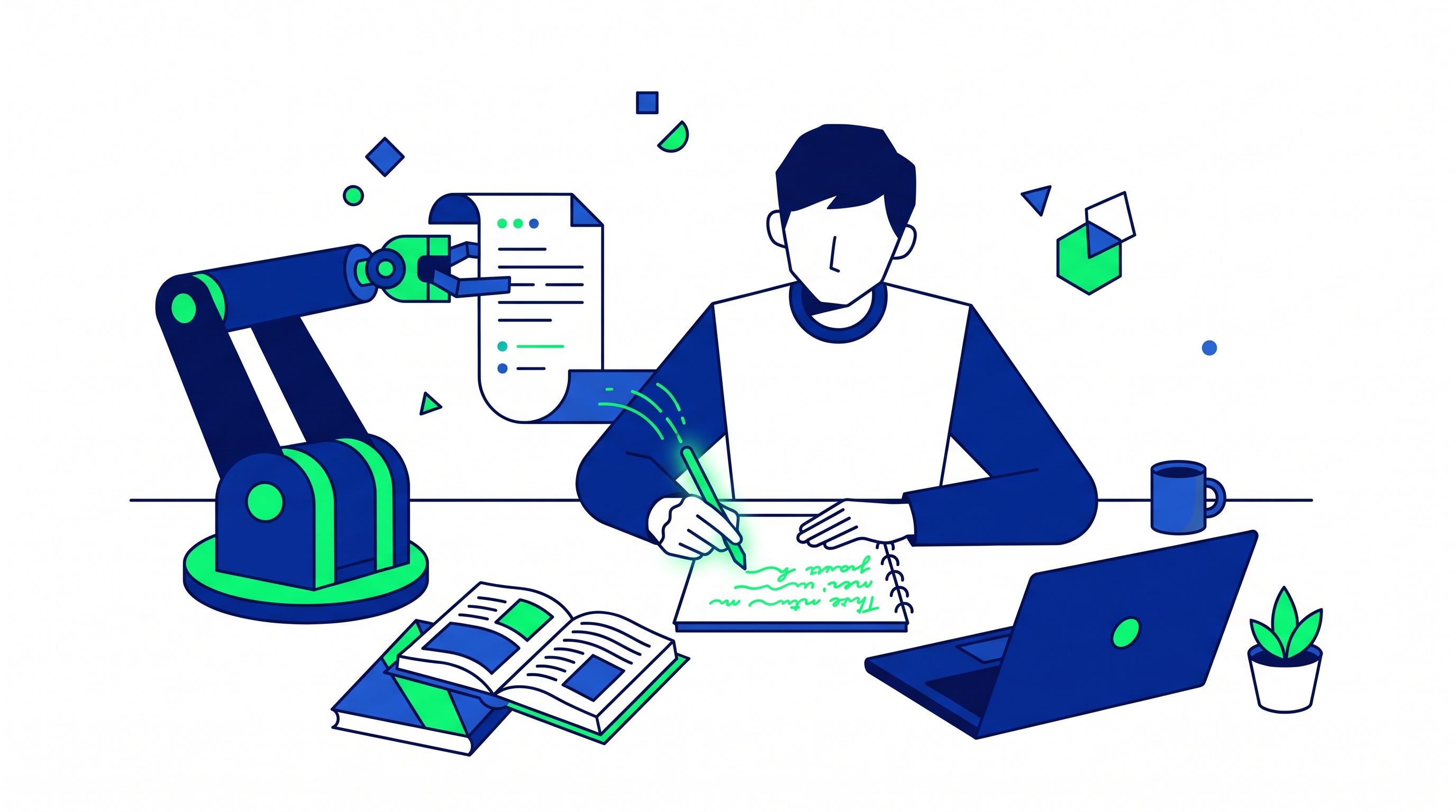 A student turning a robotic AI-drafted essay into natural, handwritten-feeling prose